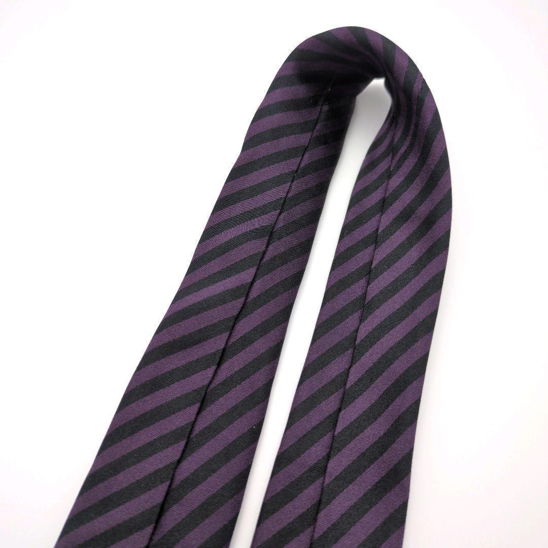 【イタリア製】ルイヴィトン ネクタイ パープル ブラック ストライプ LVロゴ