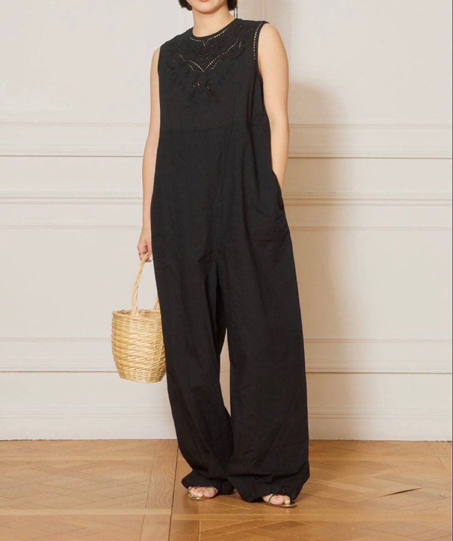 【新品】IENA LA BOUCLEカットワークレースオールインワン ブラック