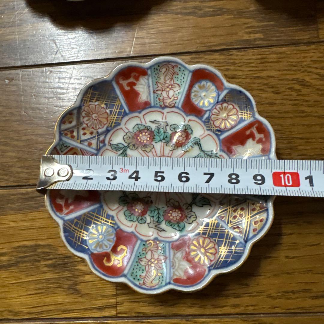 大聖寺伊万里 金襴手 更紗花文 菊形豆皿 明治時代　6枚セット