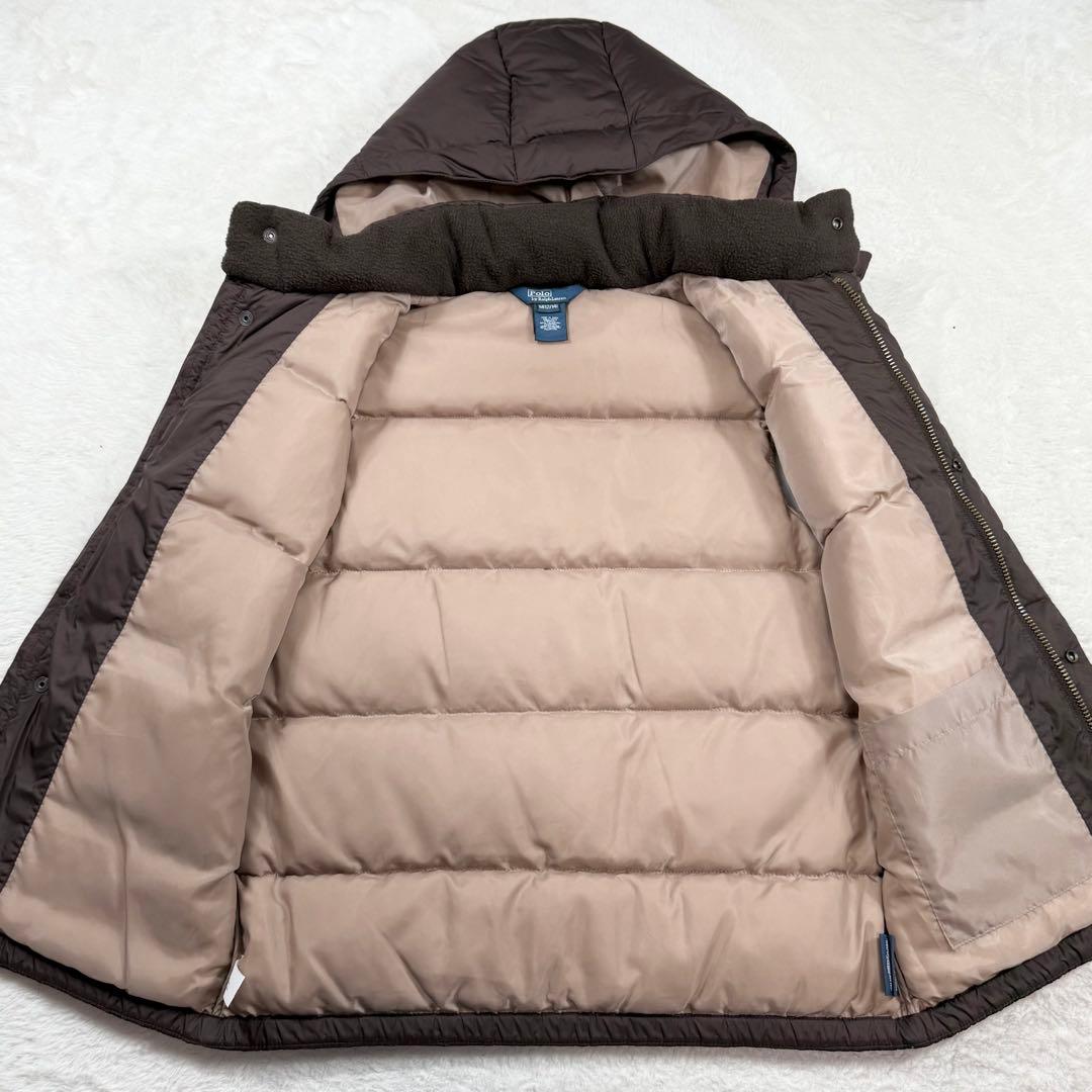 美品 ポロ・ラルフ・ローレン ダウンベスト ブラウン 2way フード M