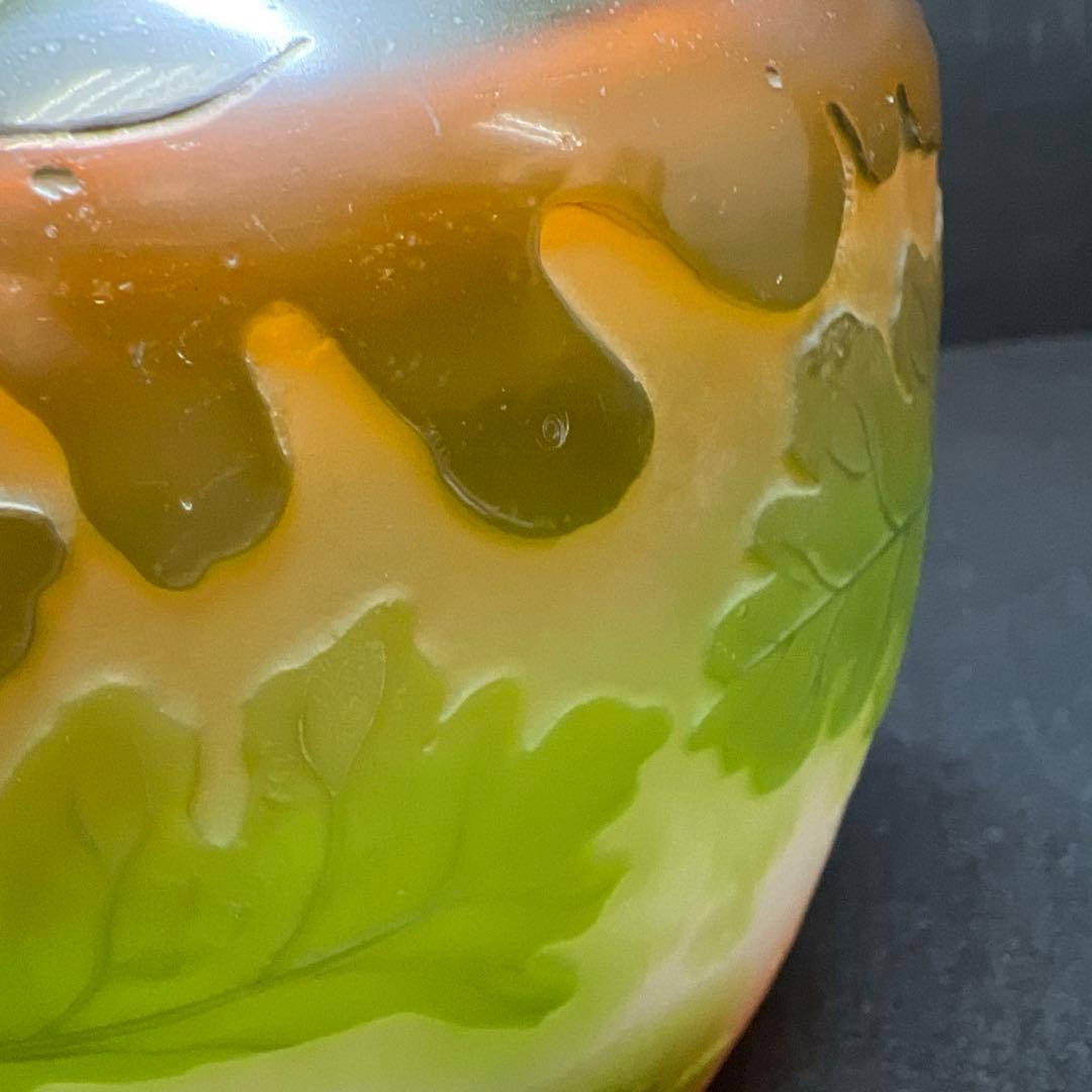 エミール・ガレ　第二期工房酸化腐食彫花入　木箱　幅約14㎝東Y8-0130☆1F