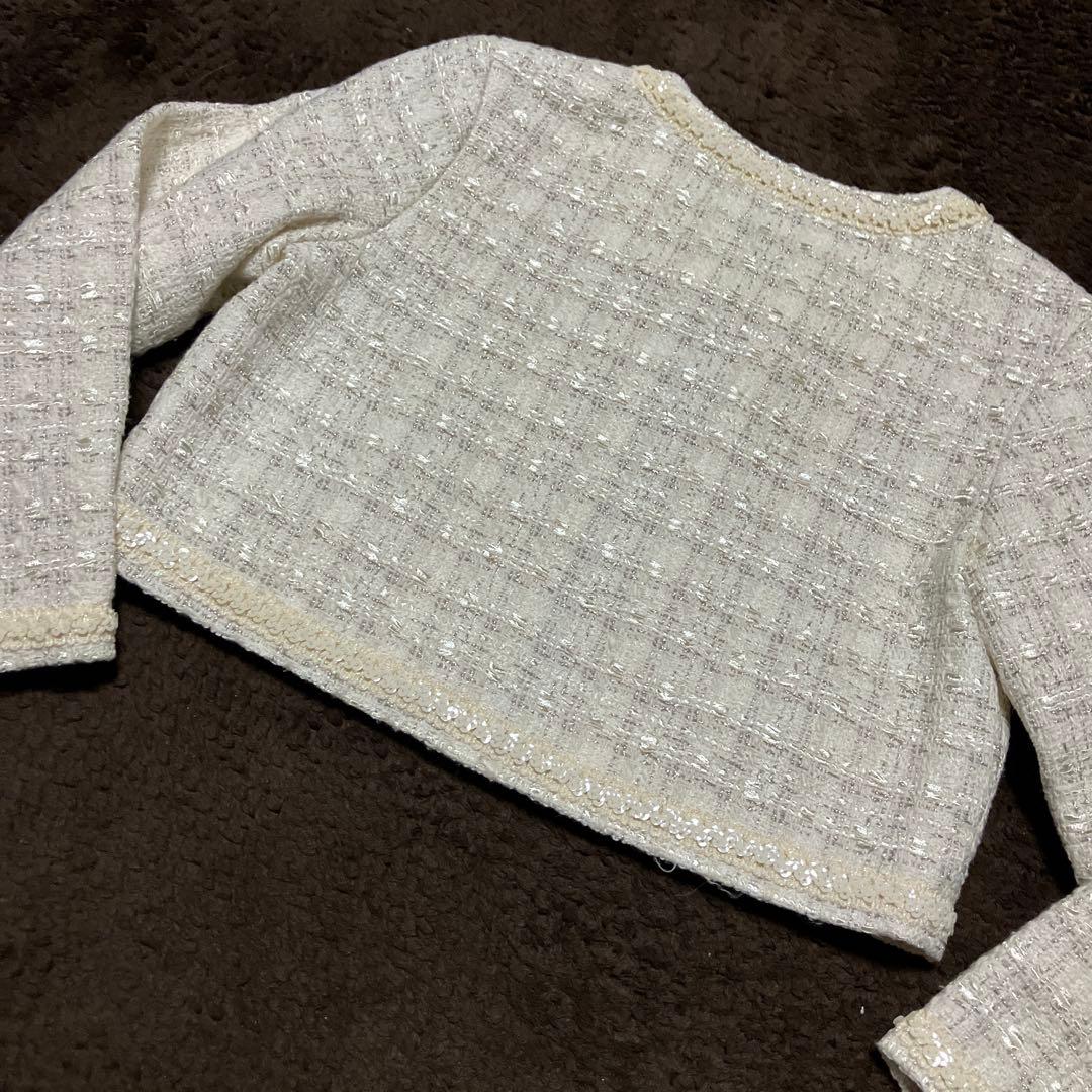 ケイトスペード120入学式ジャケットミックスツィードオフホワイトボレロ