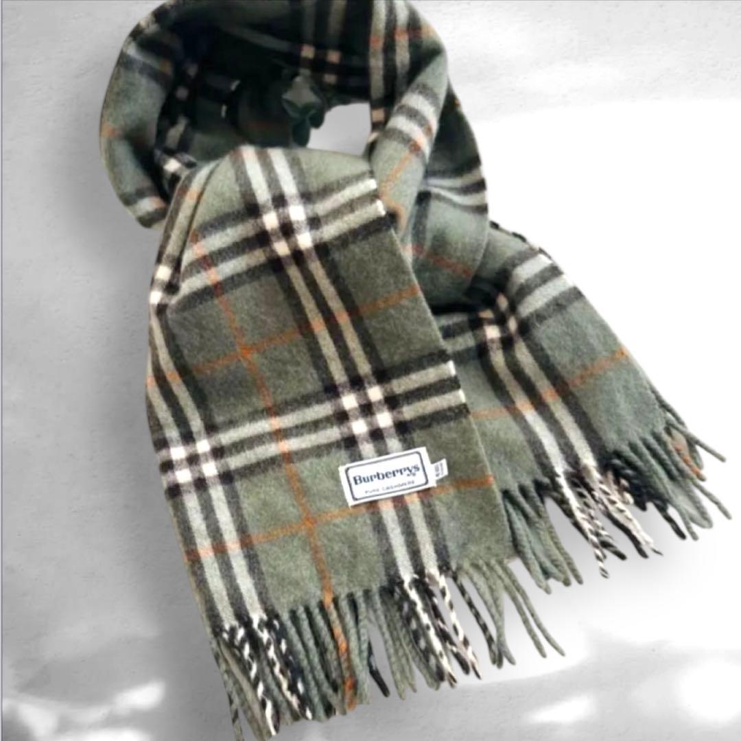 希少⭐️Burberrys ピュアカシミヤ100 マフラー ノバチェック カーキ