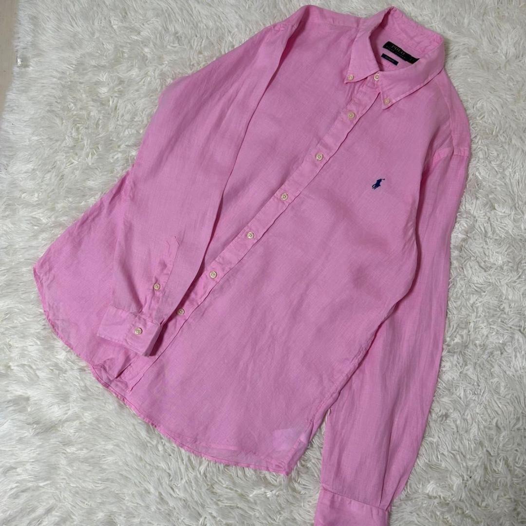 【美品】ポロ ラルフローレン ピンク 長袖 リネンシャツ サイズ オーバーサイズ