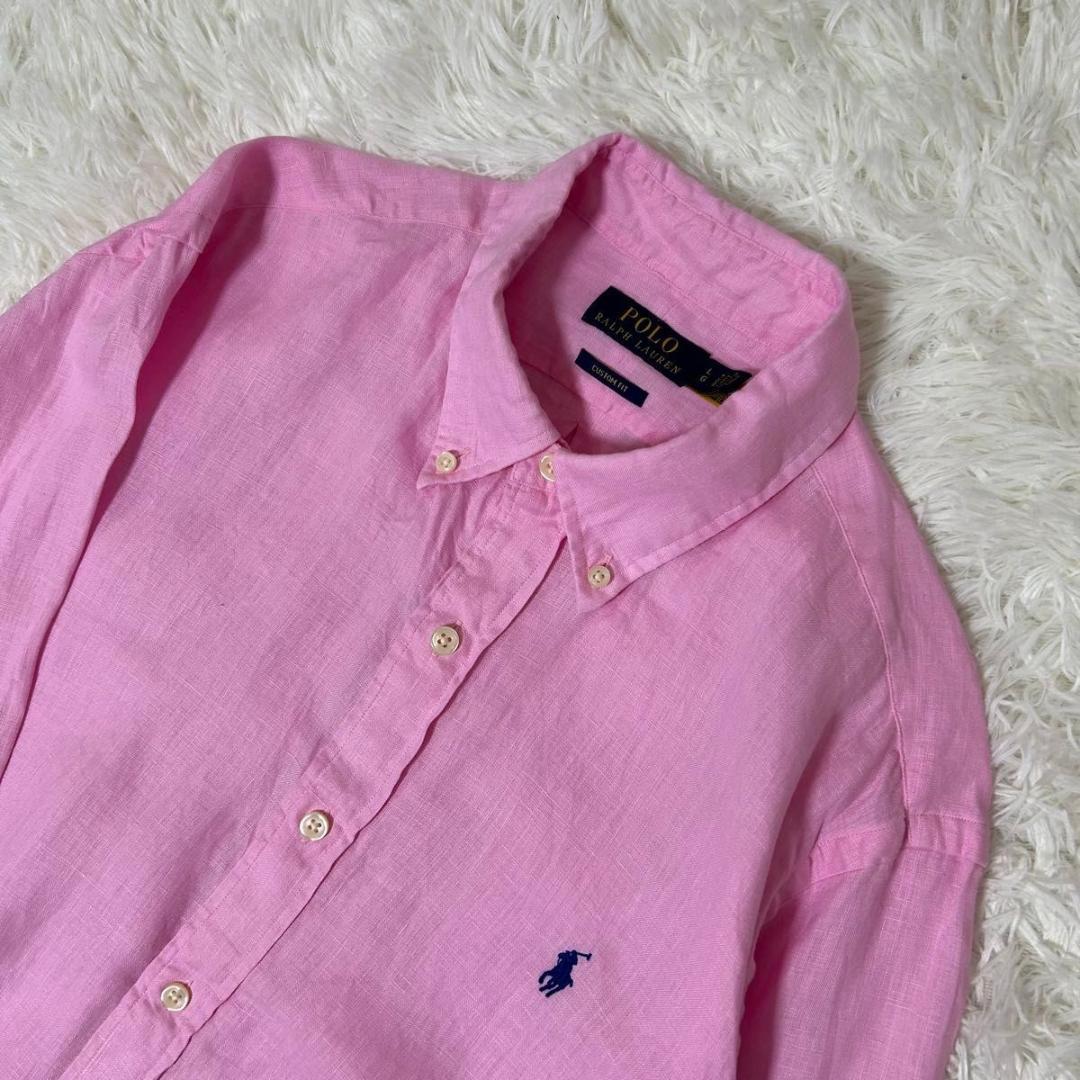 【美品】ポロ ラルフローレン ピンク 長袖 リネンシャツ サイズ オーバーサイズ
