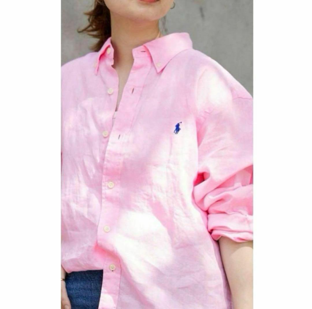 【美品】ポロ ラルフローレン ピンク 長袖 リネンシャツ サイズ オーバーサイズ