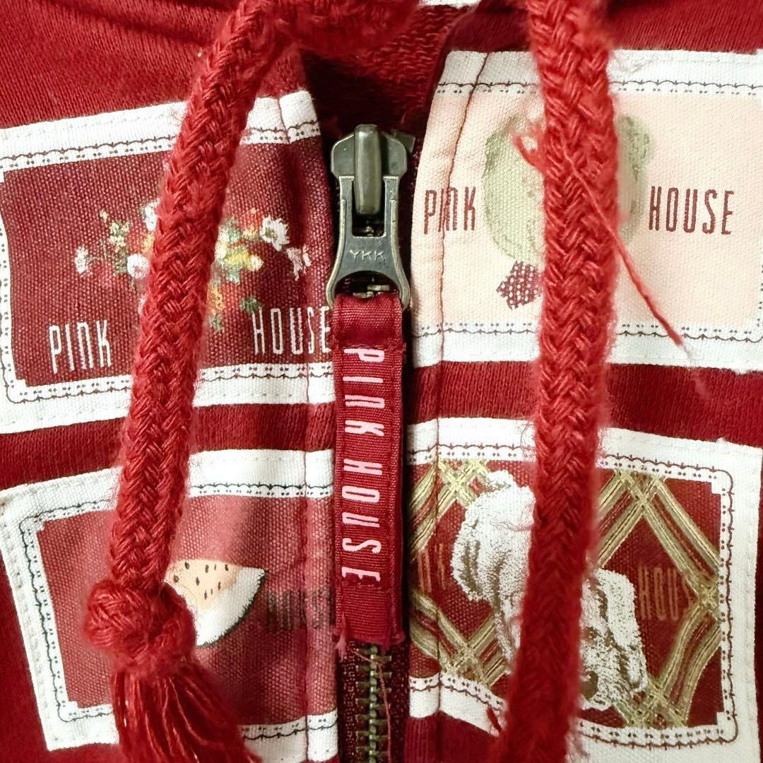 ピンクハウス フルジップ パーカー ワッペン ビッグロゴ レッド L