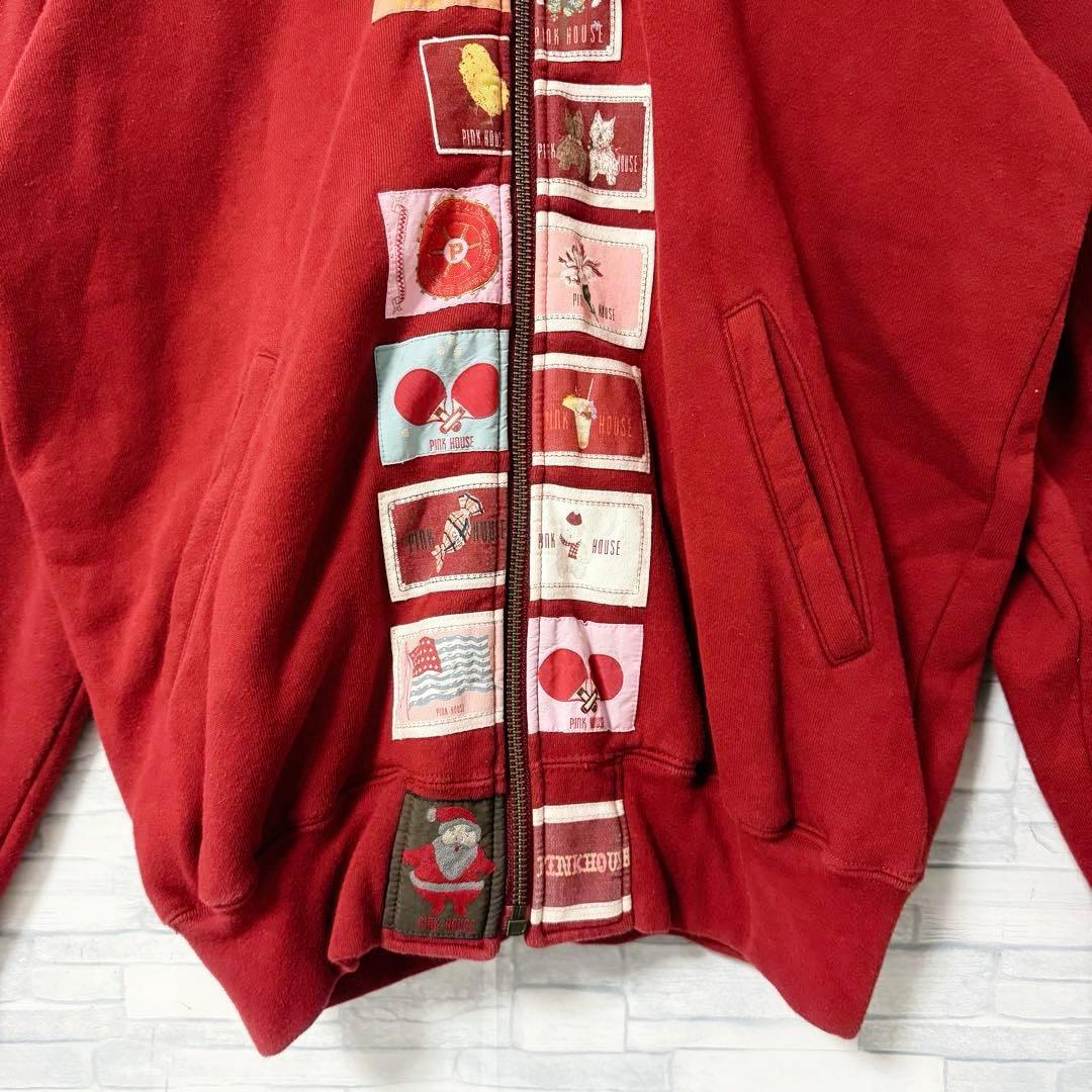 ピンクハウス フルジップ パーカー ワッペン ビッグロゴ レッド L