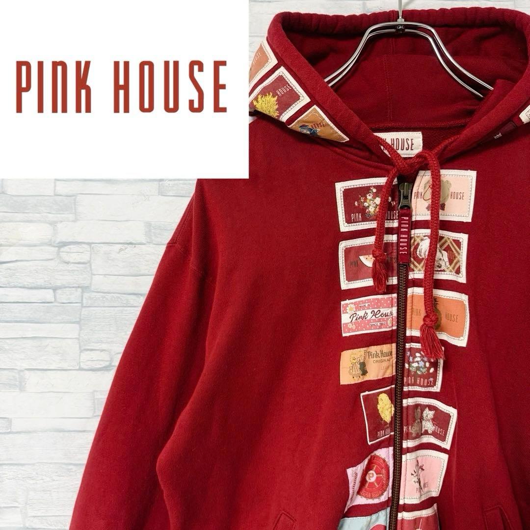 ピンクハウス フルジップ パーカー ワッペン ビッグロゴ レッド L