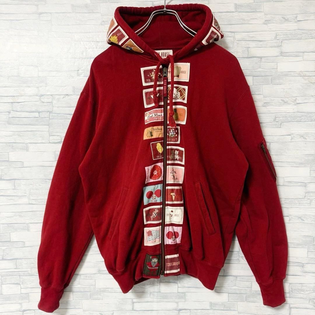 ピンクハウス フルジップ パーカー ワッペン ビッグロゴ レッド L