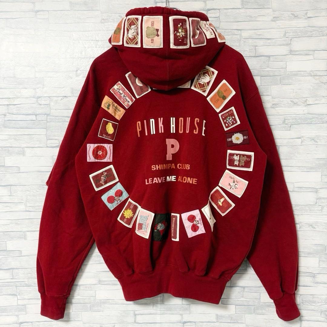 ピンクハウス フルジップ パーカー ワッペン ビッグロゴ レッド L