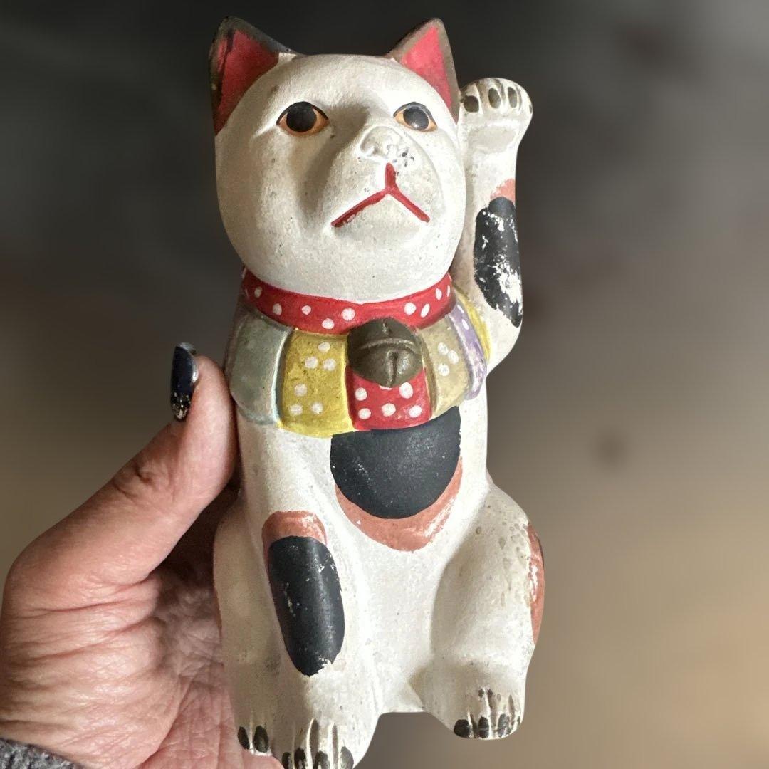 瀬戸焼　土人形　多色 招き猫 置物縁起物　猫　まねきねこ