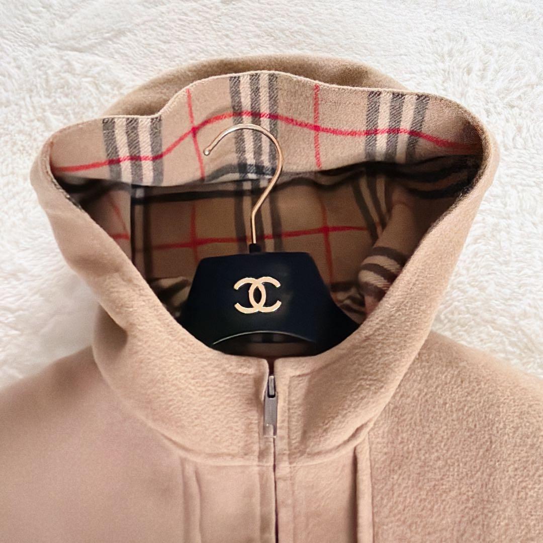 【バーバリーロンドン】カシミヤ混ウール ダブルフェイスフーデットコート キャメル