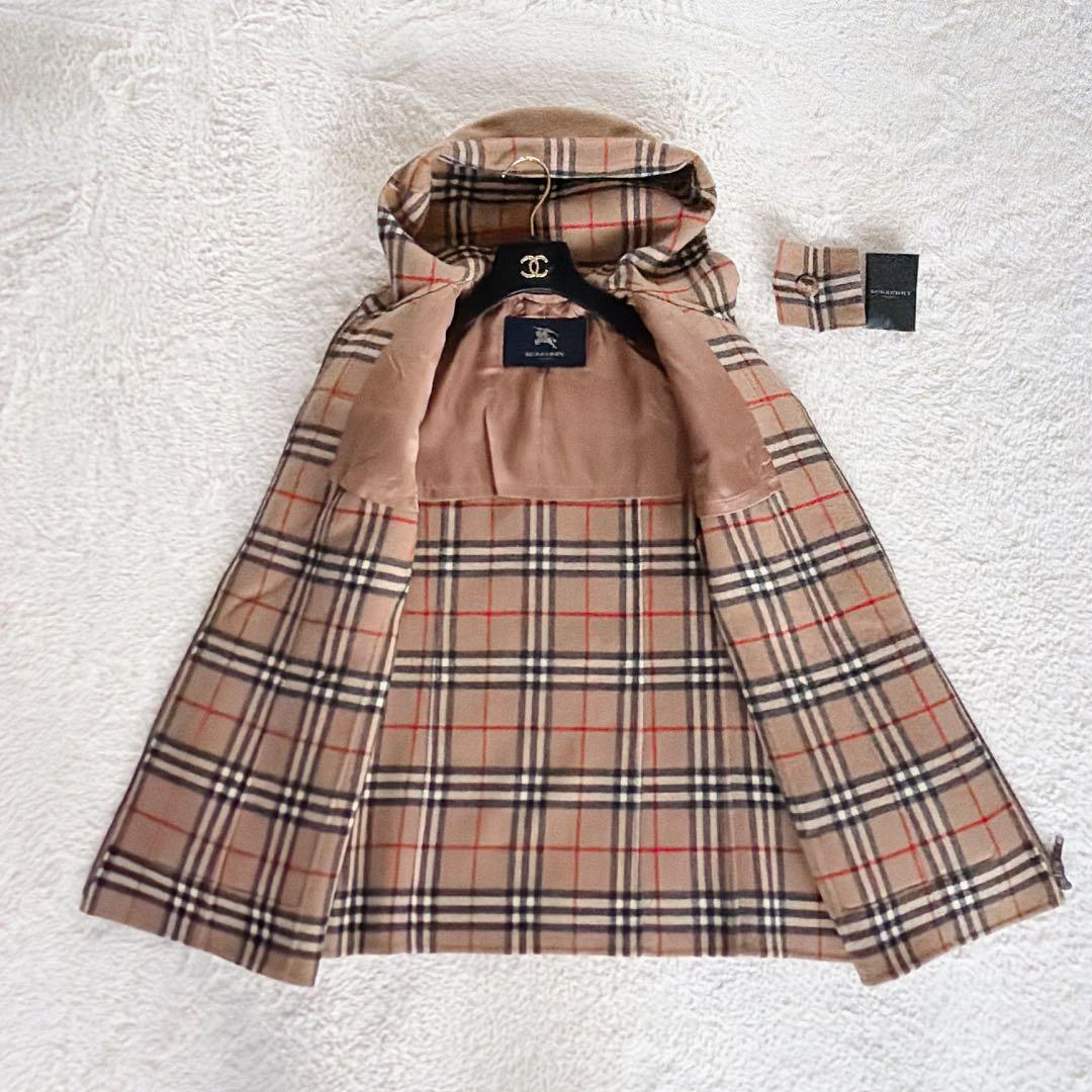 【バーバリーロンドン】カシミヤ混ウール ダブルフェイスフーデットコート キャメル