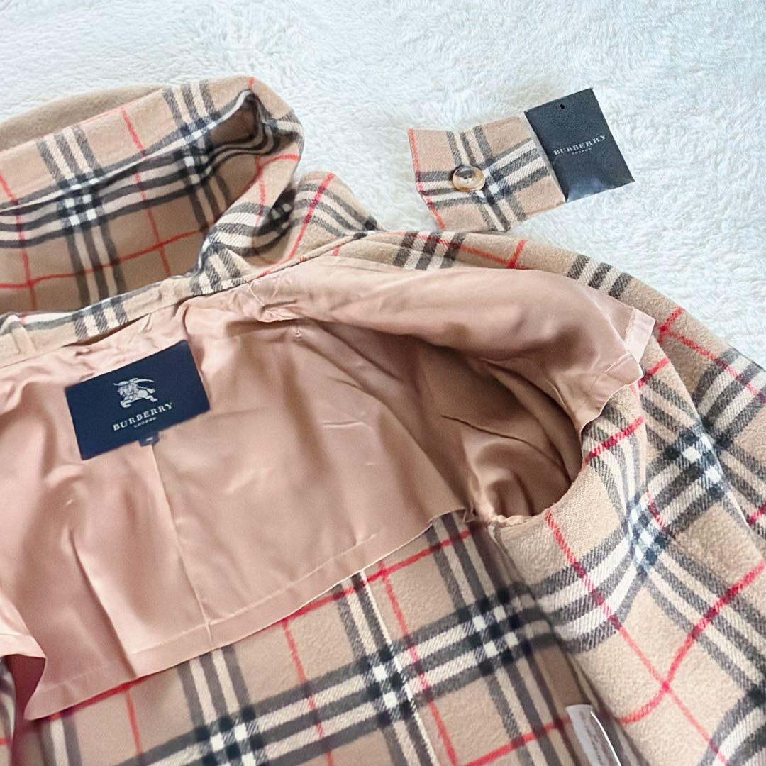 【バーバリーロンドン】カシミヤ混ウール ダブルフェイスフーデットコート キャメル