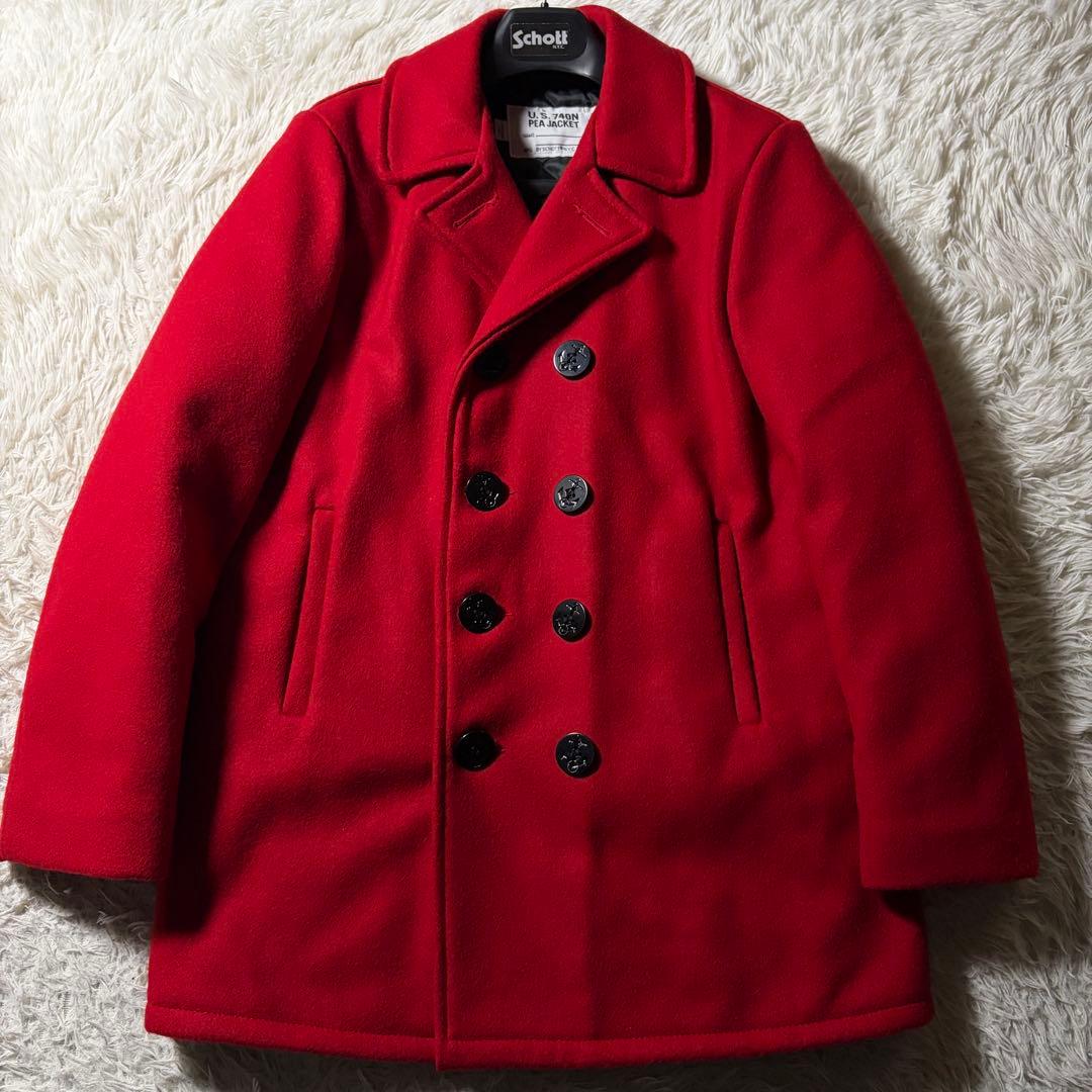極美品■schott ピーコート　740B キルティング　レッド　20