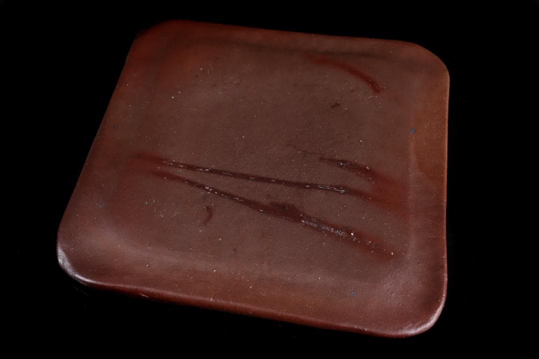 人間国宝 藤原雄 備前 四方皿 34ｃｍ　共箱