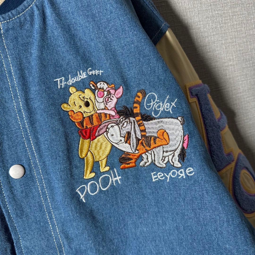 【新品・タグ付き】香港Disney プーさん 刺繍 スタジャン アームロゴ L