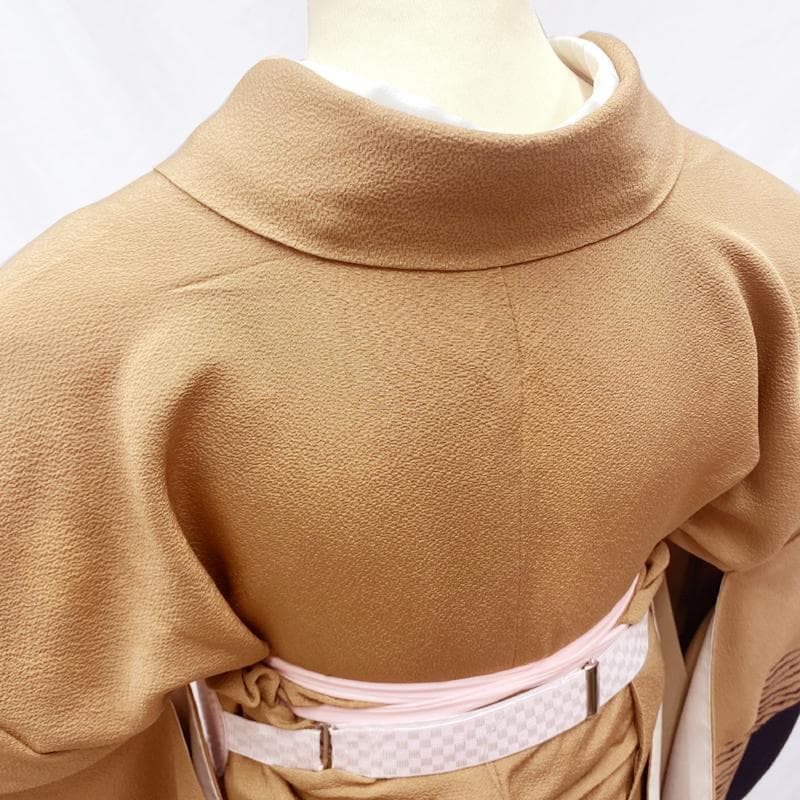 509mh2●紫籐尚世 脈 訪問着 キャメル色 布合わせ 襦袢袖付●状態良好