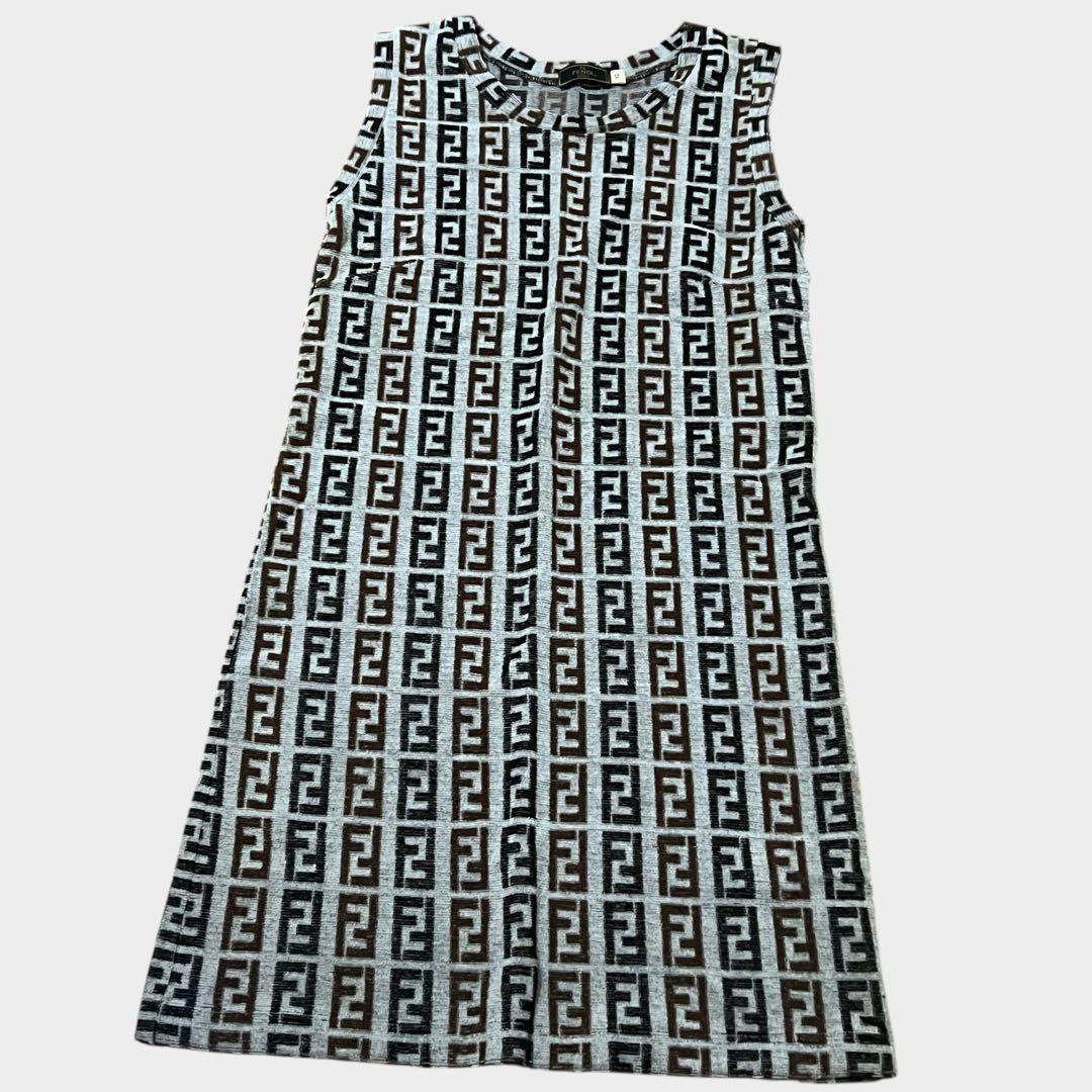 美品 フェンディ ワンピース ズッカ柄 コットン ブラウン 42