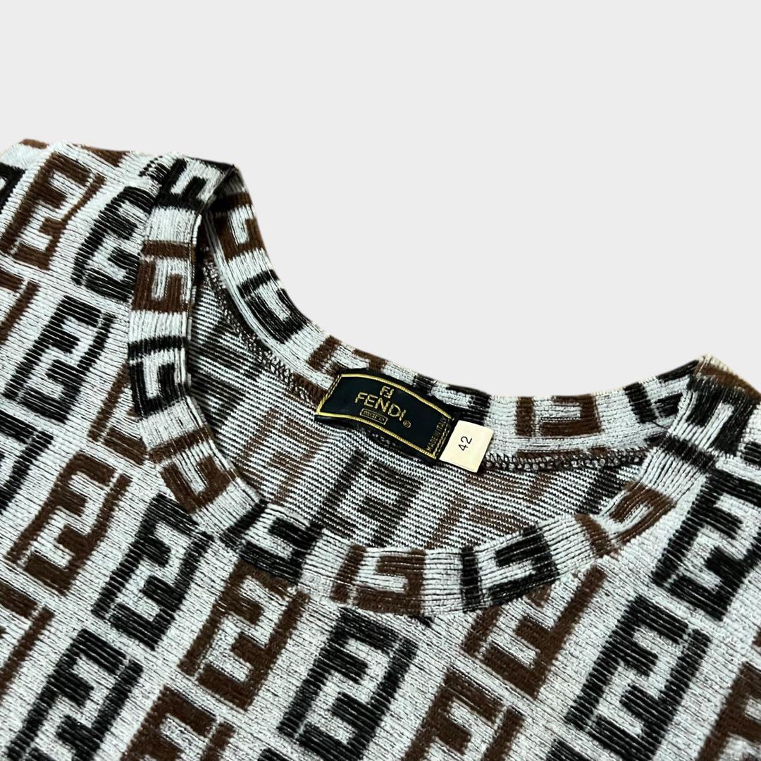 美品 フェンディ ワンピース ズッカ柄 コットン ブラウン 42