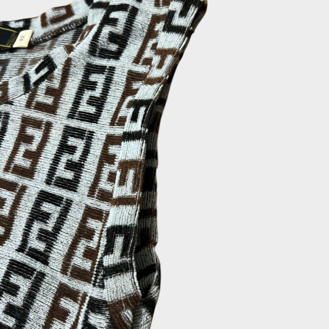 美品 フェンディ ワンピース ズッカ柄 コットン ブラウン 42