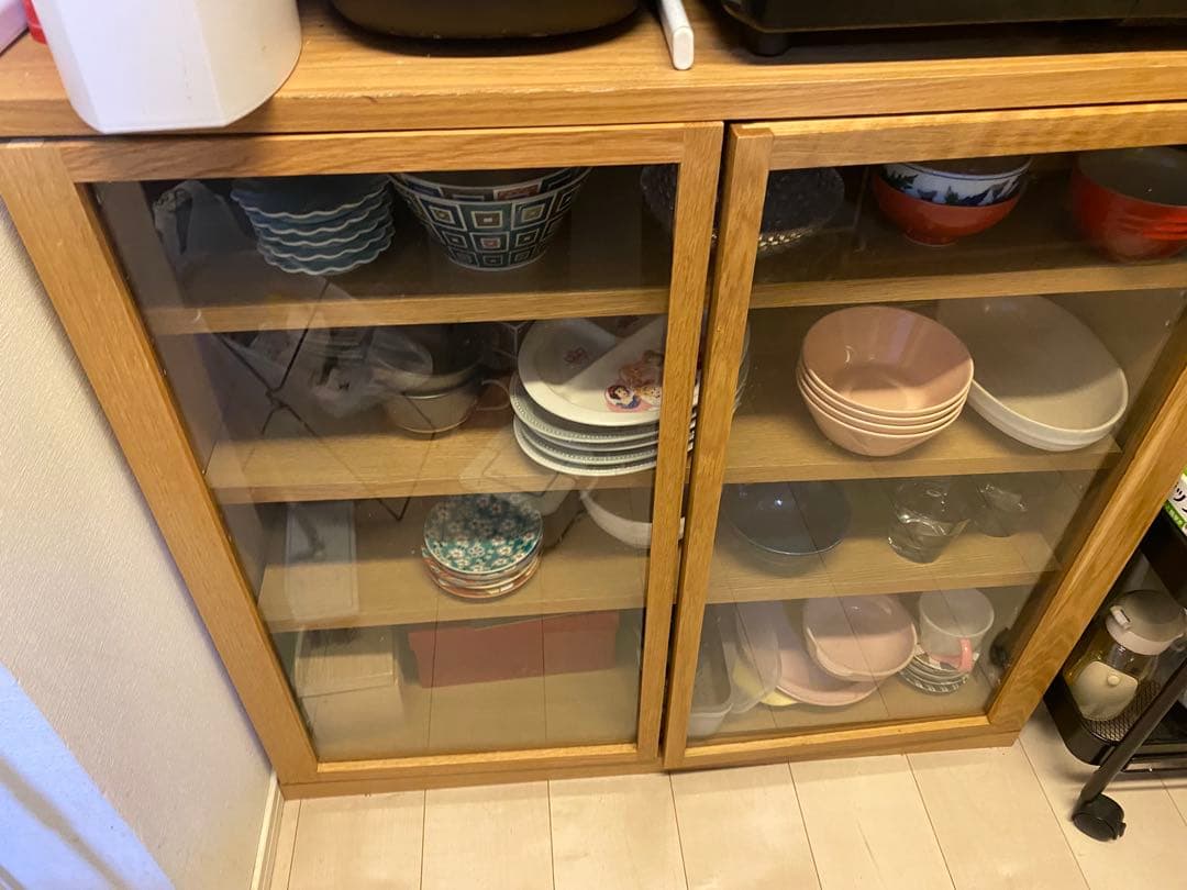 無印良品 木製キャビネット ガラス扉 オーク材突板