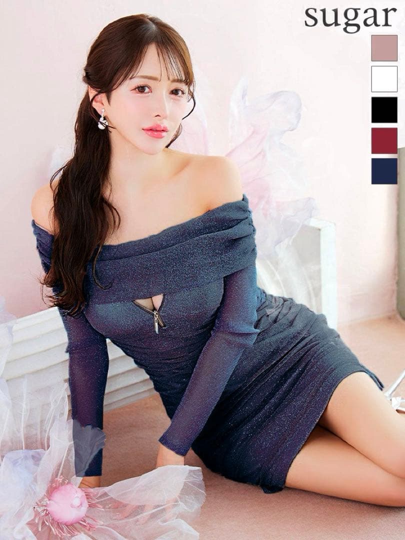 V863＊ロングスリーブラメニットドレスnvM