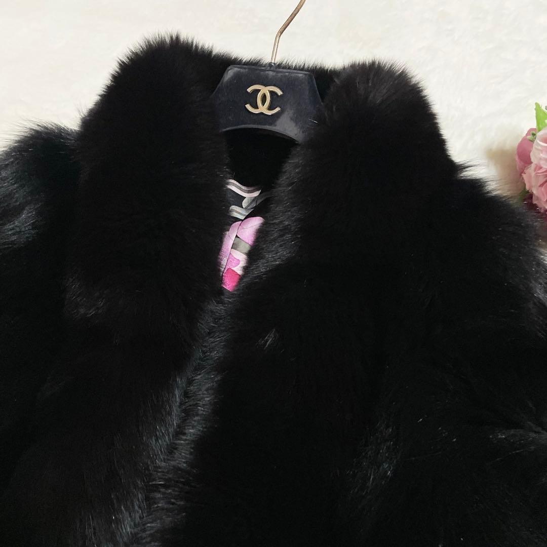 超極美品● レオナール ファー ジャケット フォックスファー 総柄 ブラック M