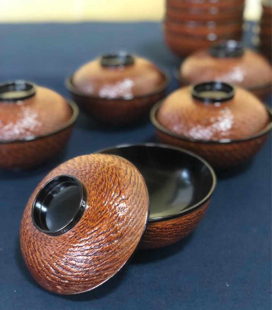 ちょ《レ》柚子型 吸物椀10客 木製漆器 木箱　251117え2