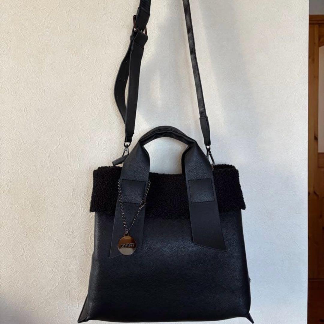 【新品未使用】nuer ヌエール 2WAY 柔らかボア レザー トート 黒