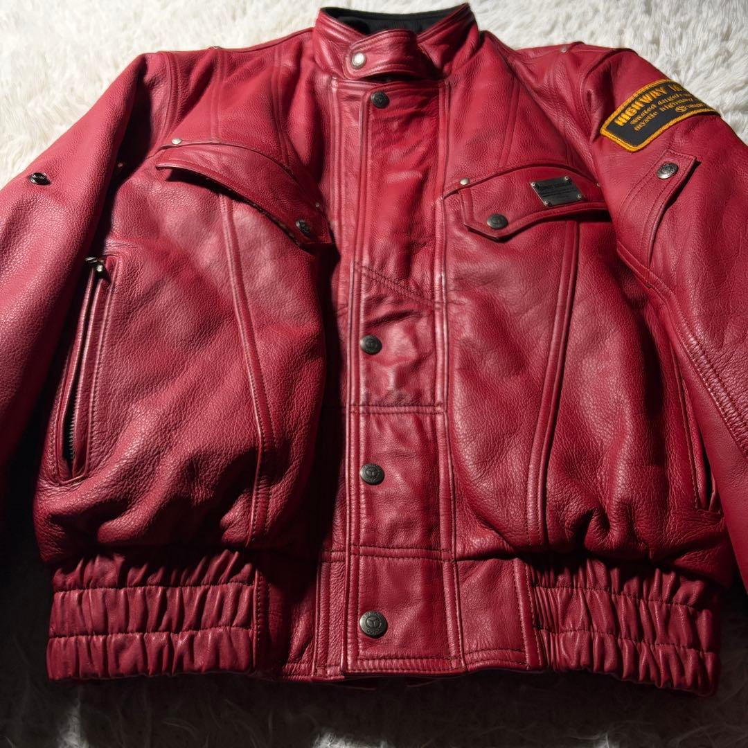 t*9様 美品■イエローコーン　バイクウェア　本革　レッド　L