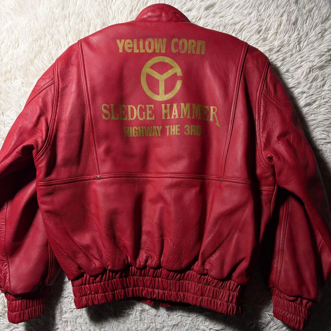 t*9様 美品■イエローコーン　バイクウェア　本革　レッド　L