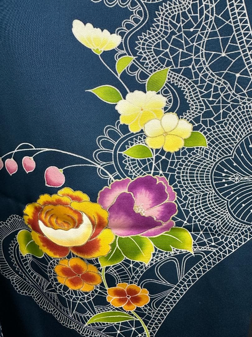 誰が袖好み 高島屋×千總 群青色 手描き友禅 振袖 落款あり