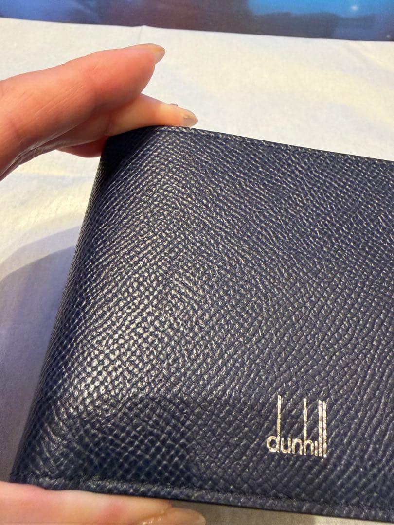 dunhill ネイビー ツートン　二つ折り財布　ケース付