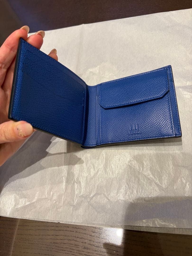 dunhill ネイビー ツートン　二つ折り財布　ケース付