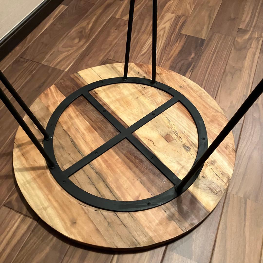 古材とアイアンのコーヒーテーブル ヴィンテージ風サイドテーブル 丸円型60cm