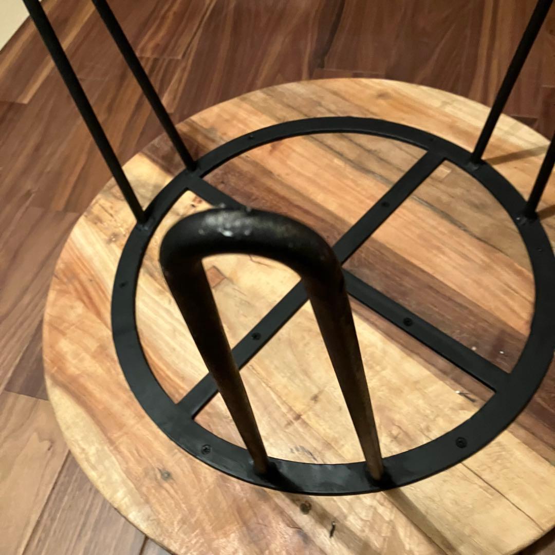 古材とアイアンのコーヒーテーブル ヴィンテージ風サイドテーブル 丸円型60cm