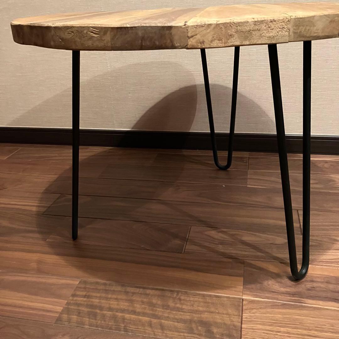 古材とアイアンのコーヒーテーブル ヴィンテージ風サイドテーブル 丸円型60cm