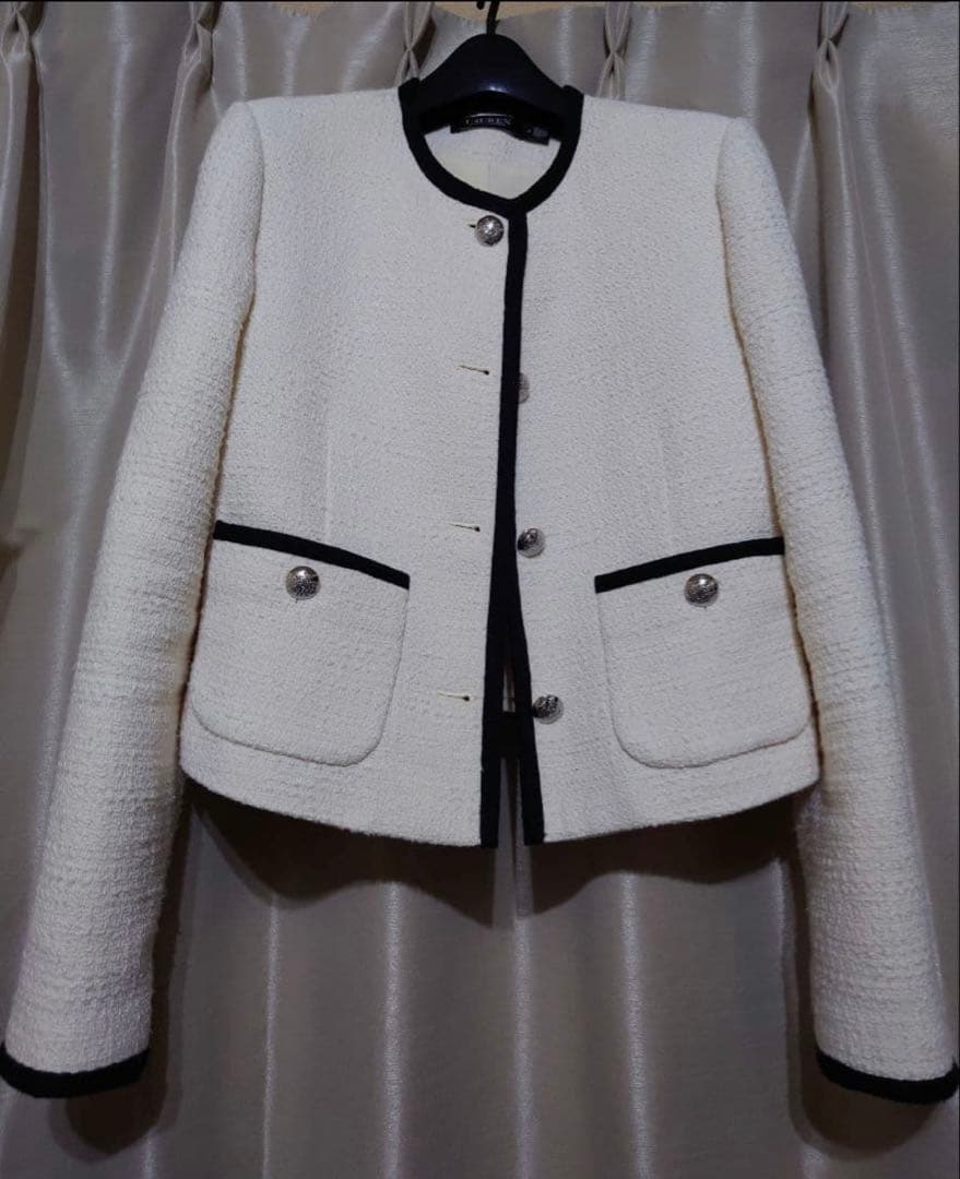 ローレンラルフローレンツートーン ブークレ クロップド ジャケット