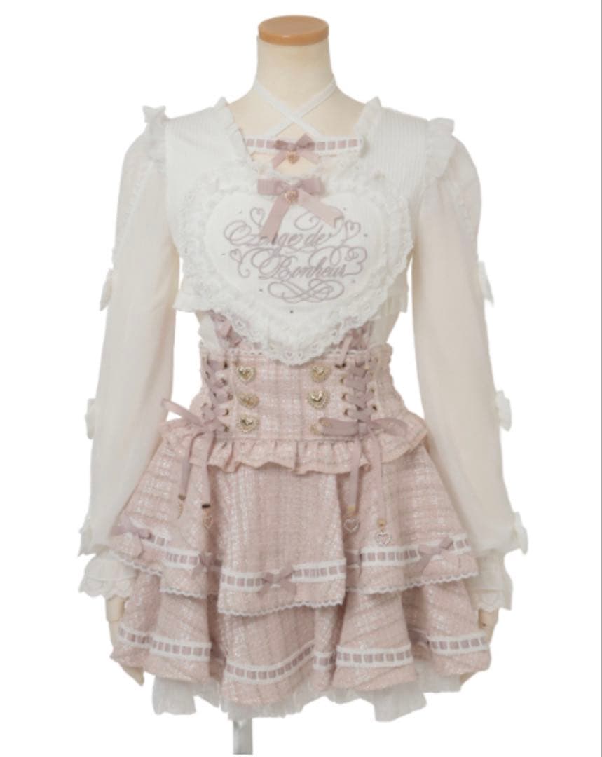 【新品タグ付】リズリサ はしごリボンツイードティアードスカパン　ピンク