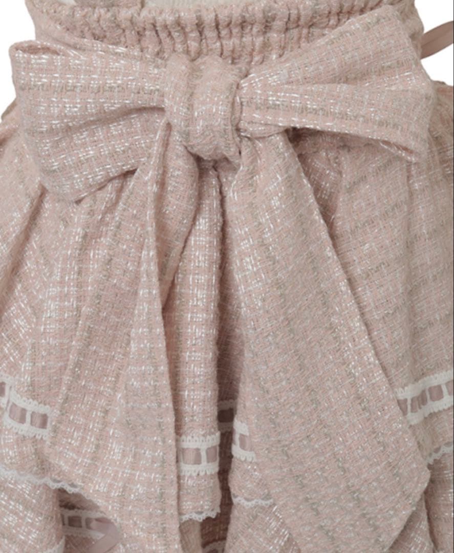 【新品タグ付】リズリサ はしごリボンツイードティアードスカパン　ピンク