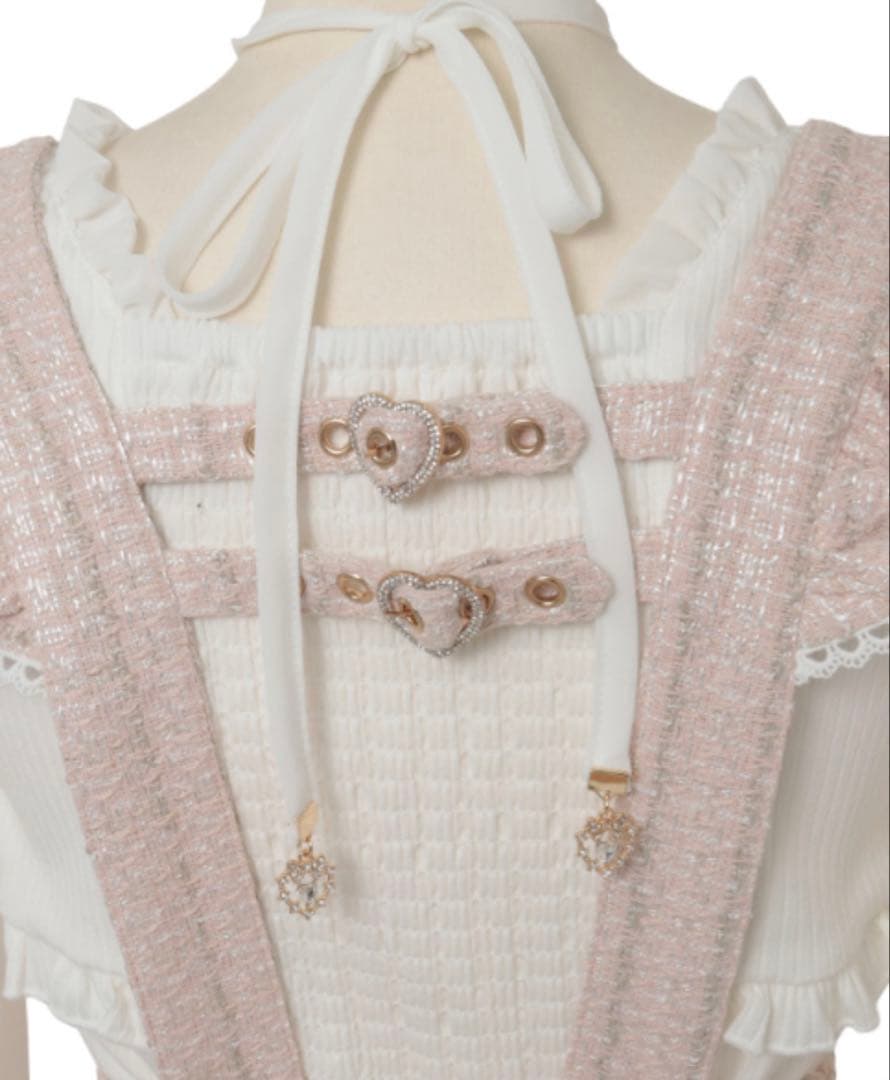 【新品タグ付】リズリサ はしごリボンツイードティアードスカパン　ピンク