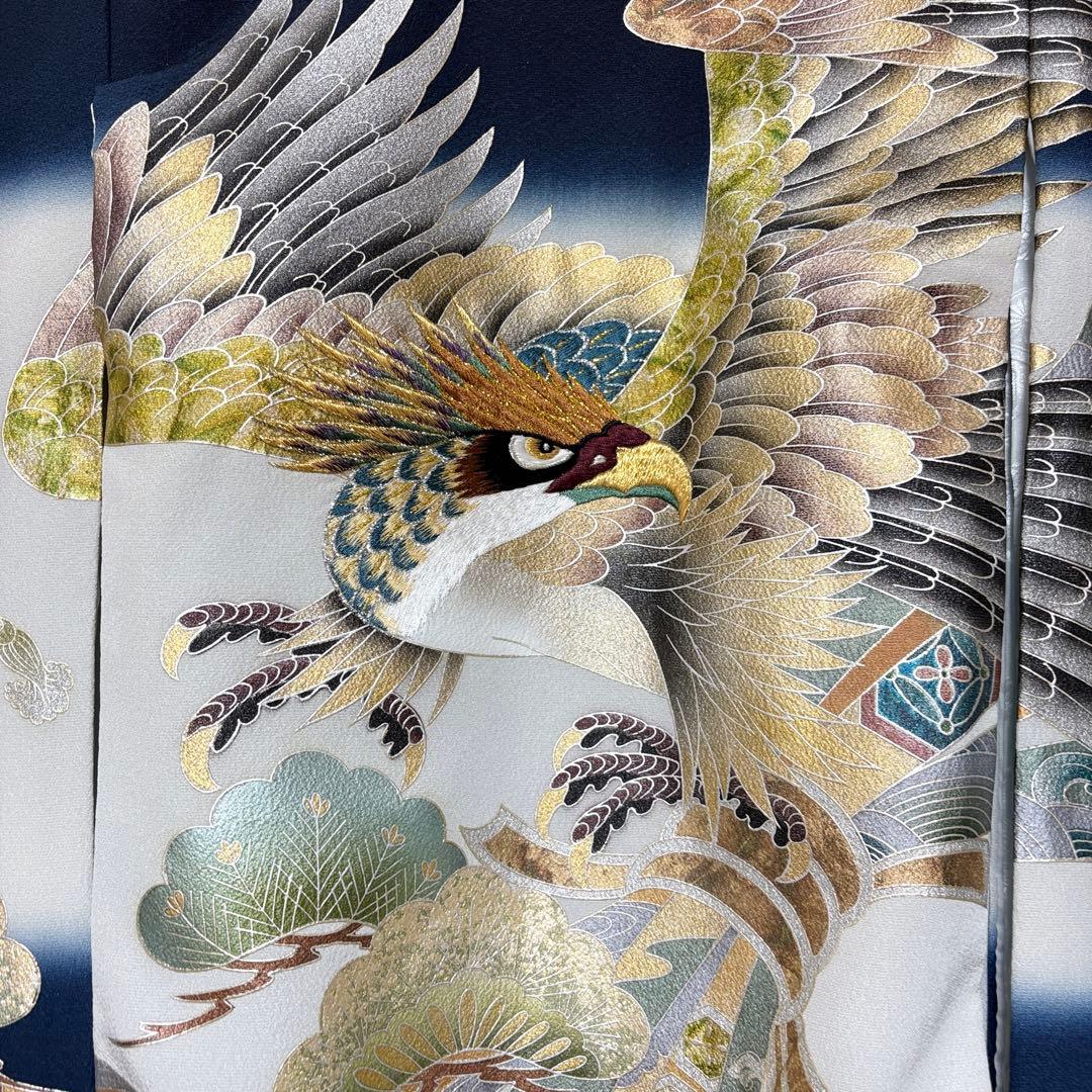 正絹 掛け着 初着 のしめ お宮参り 銀彩 刺繍 紺 P2505289