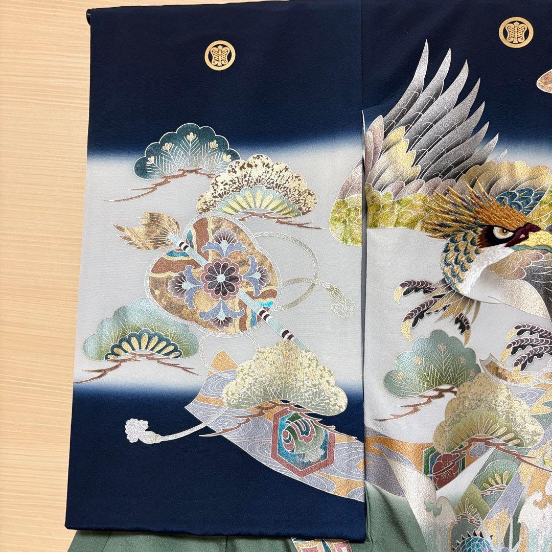 正絹 掛け着 初着 のしめ お宮参り 銀彩 刺繍 紺 P2505289