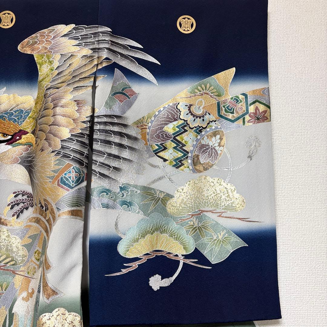 正絹 掛け着 初着 のしめ お宮参り 銀彩 刺繍 紺 P2505289