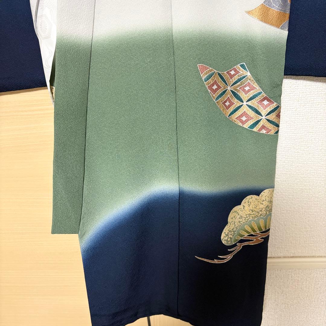 正絹 掛け着 初着 のしめ お宮参り 銀彩 刺繍 紺 P2505289