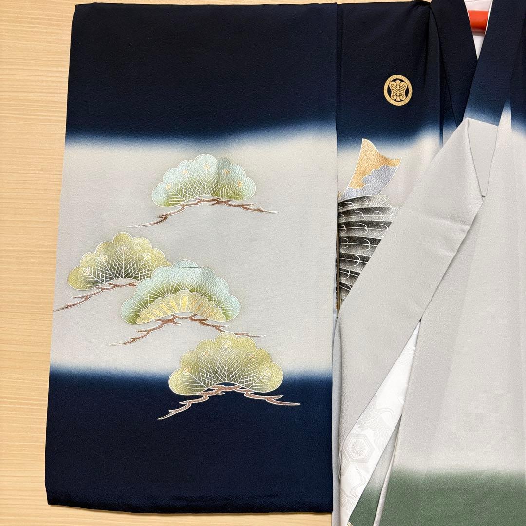 正絹 掛け着 初着 のしめ お宮参り 銀彩 刺繍 紺 P2505289