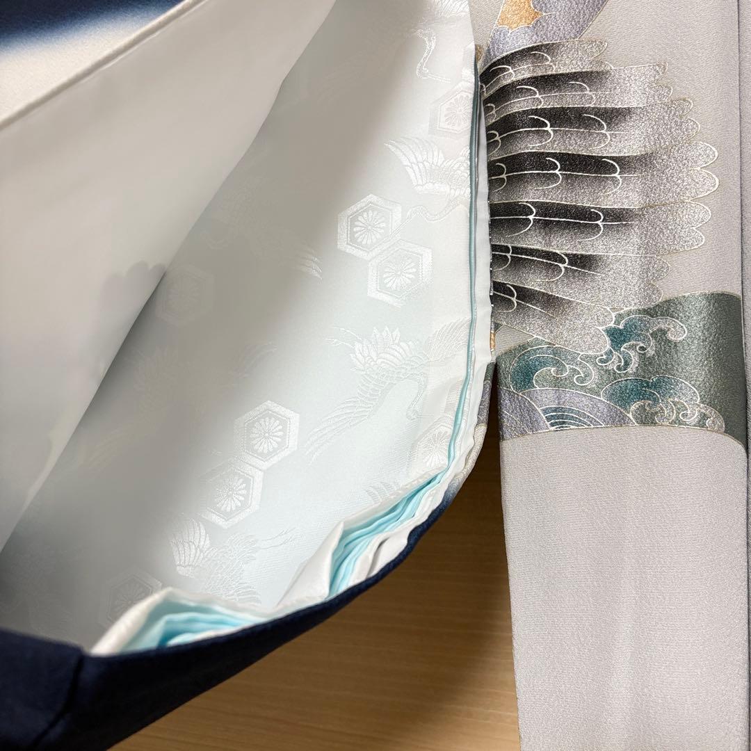 正絹 掛け着 初着 のしめ お宮参り 銀彩 刺繍 紺 P2505289