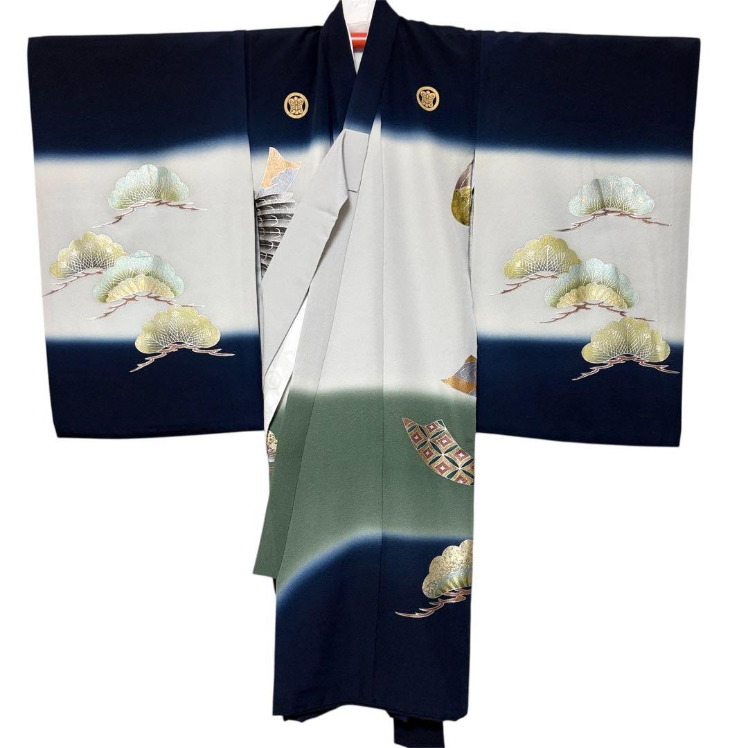 正絹 掛け着 初着 のしめ お宮参り 銀彩 刺繍 紺 P2505289